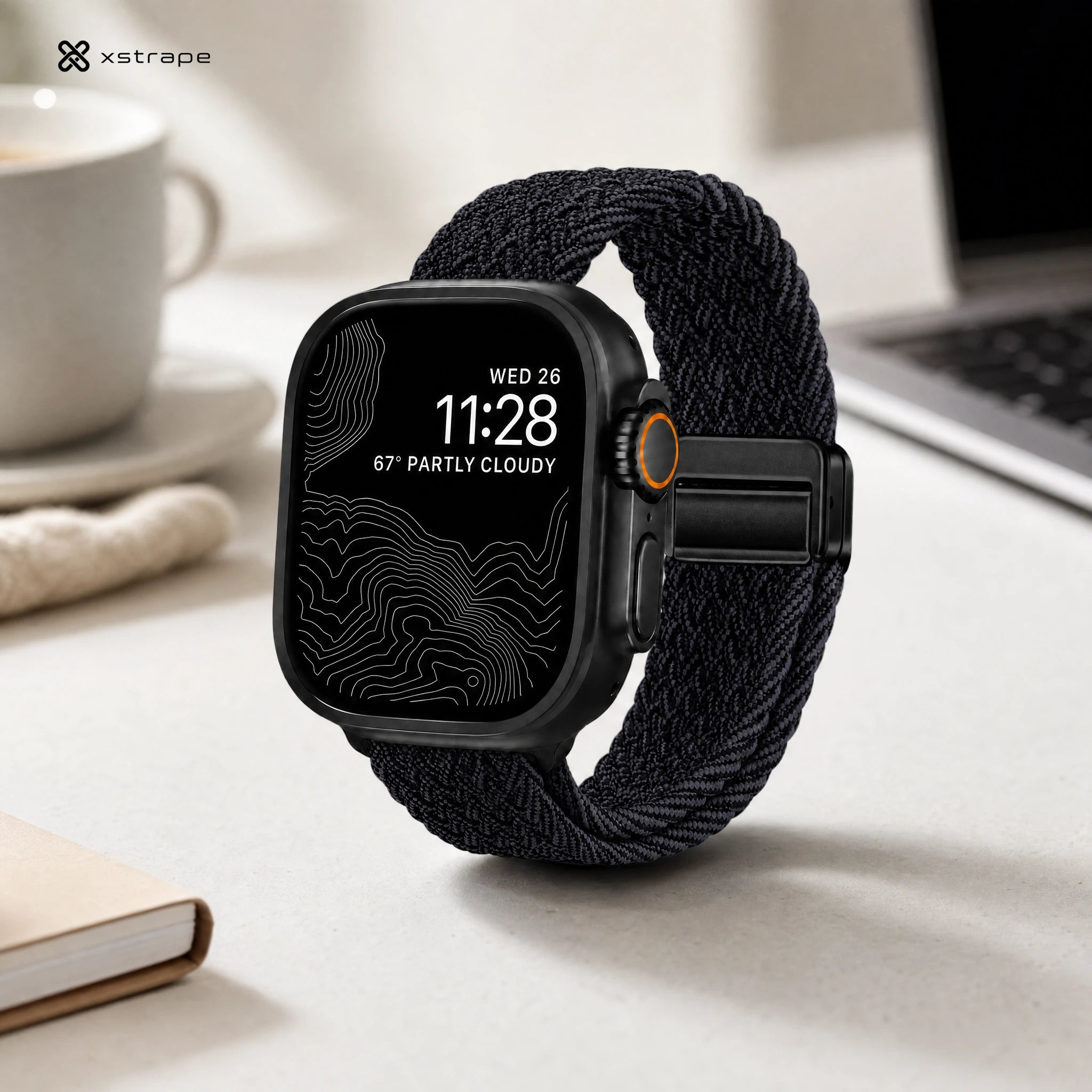 xstrape Black Braided Nylon Smartwatch Band with Rugged Sport Loop