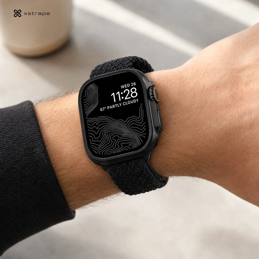 xstrape Black Braided Nylon Smartwatch Band with Rugged Sport Loop