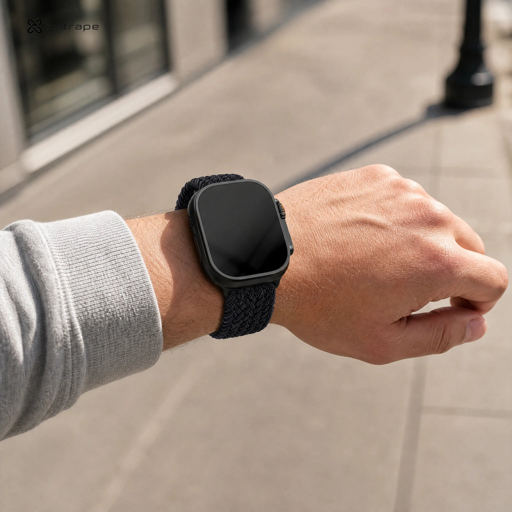 xstrape Black Braided Nylon Smartwatch Band with Rugged Sport Loop