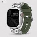 xstrape Rugged Titanium-Style Apple Watch Case with Olive Green Silicone Sport Band