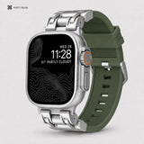 xstrape Rugged Titanium-Style Apple Watch Case with Olive Green Silicone Sport Band