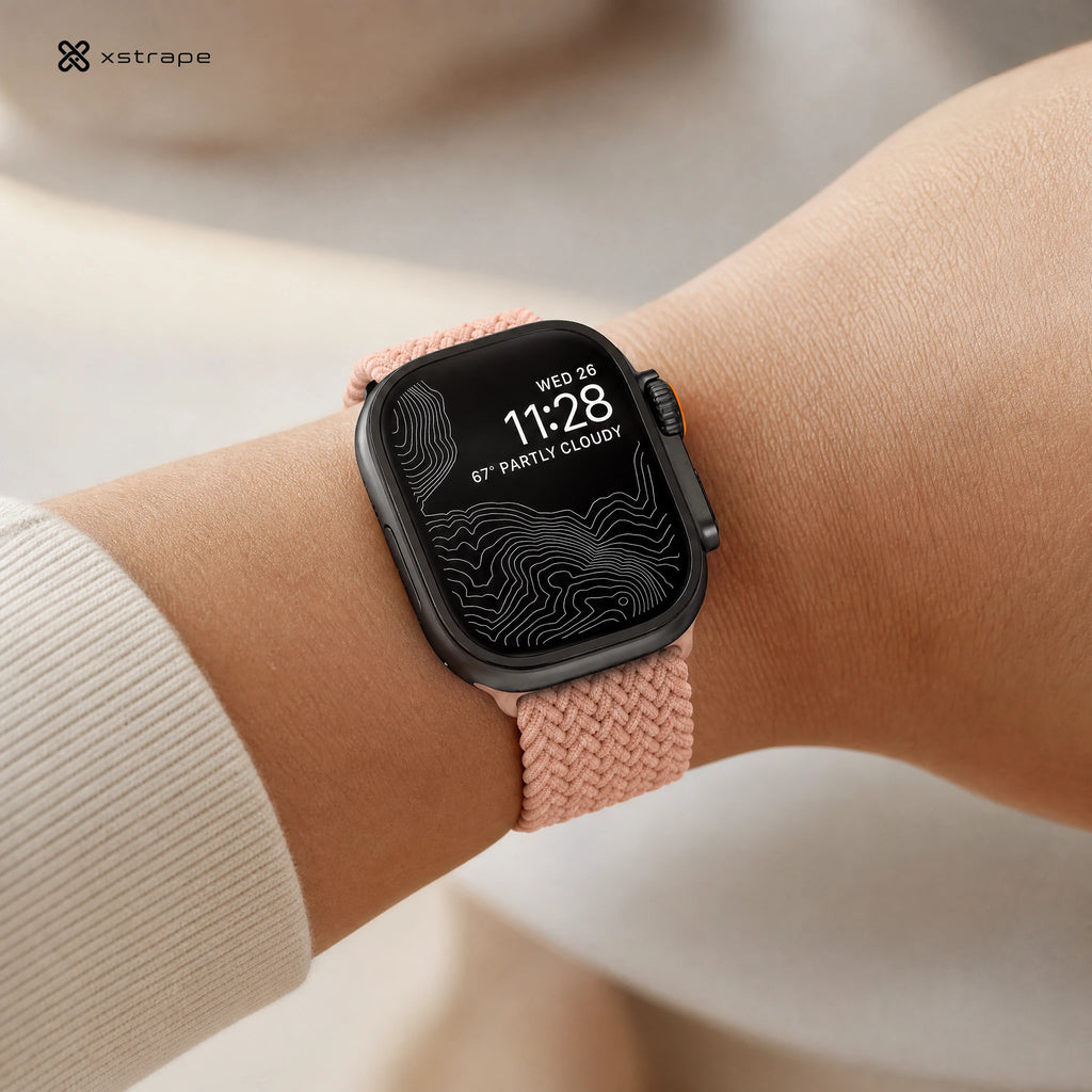 xstrape Peach Braided Solo Loop Apple Watch Band - Stretch Nylon Strap for Apple Watch Ultra