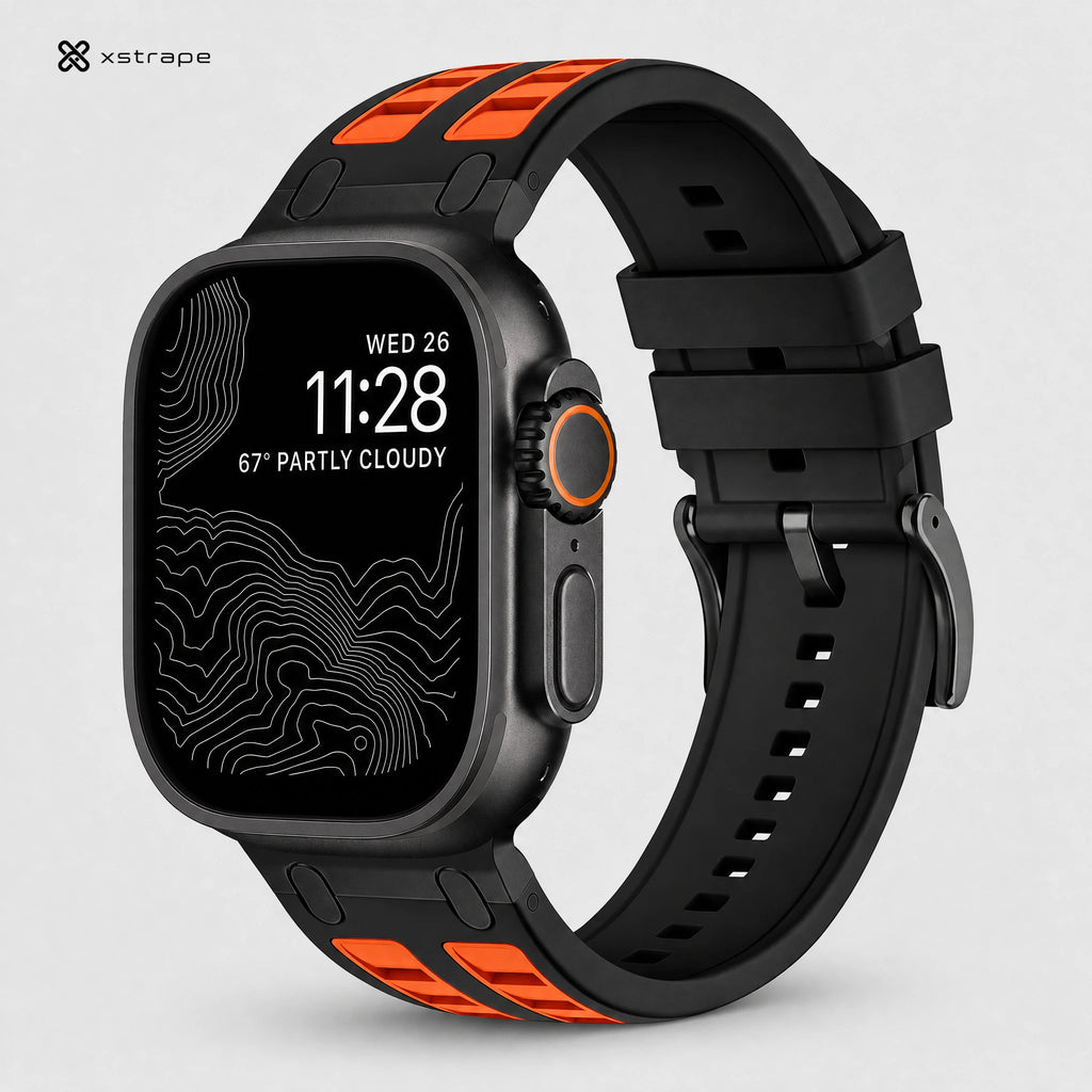 xstrape Rugged Black Orange Silicone Sport Band for Apple Watch Ultra