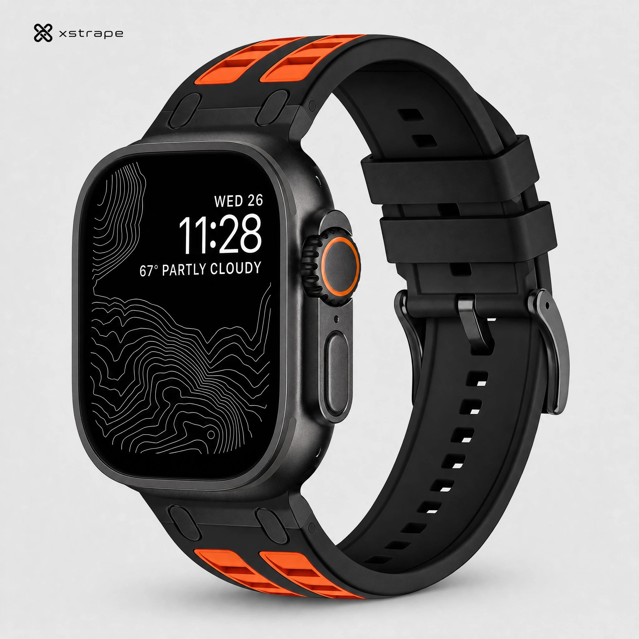 xstrape Rugged Black Orange Silicone Sport Band for Apple Watch Ultra