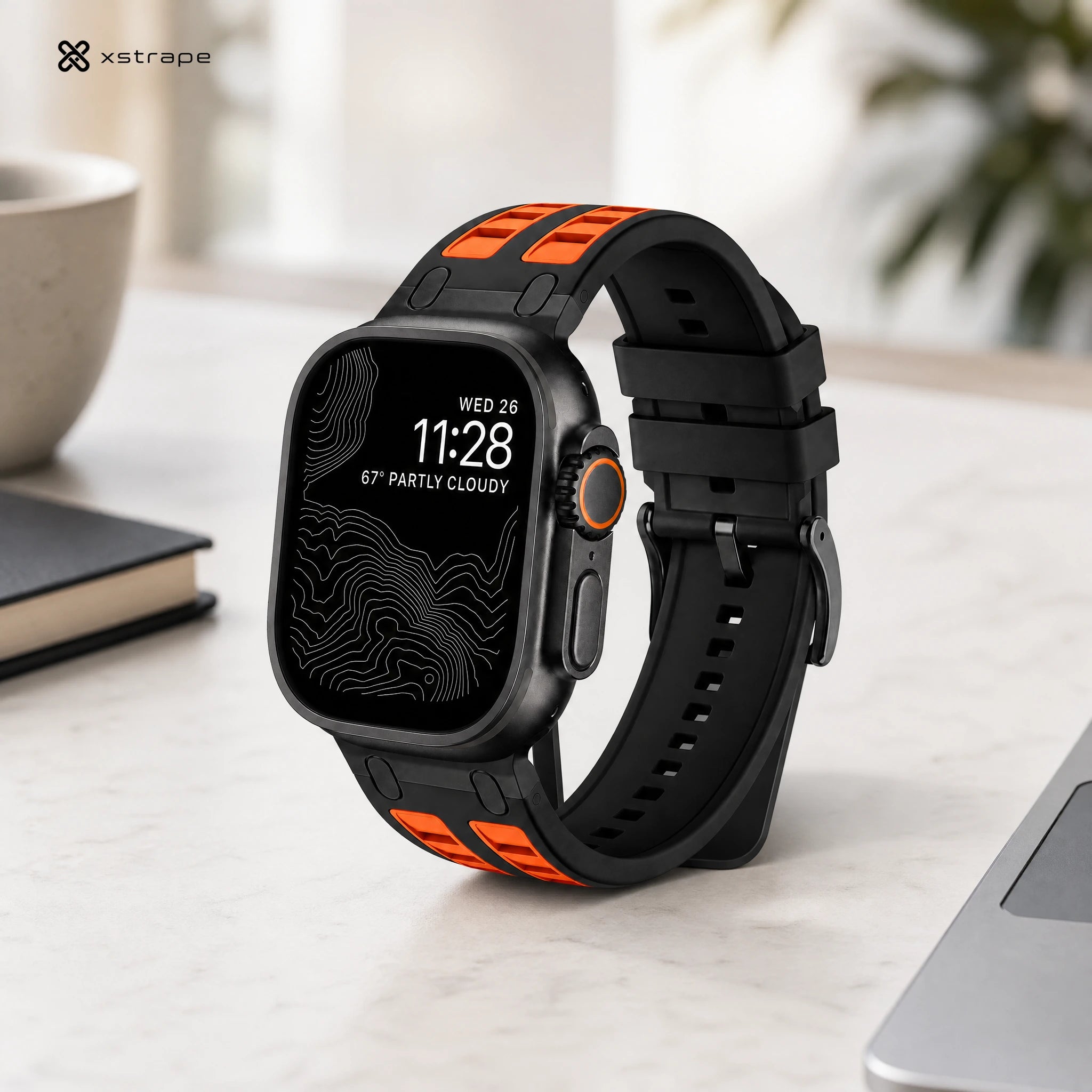 xstrape Rugged Black Orange Silicone Sport Band for Apple Watch Ultra