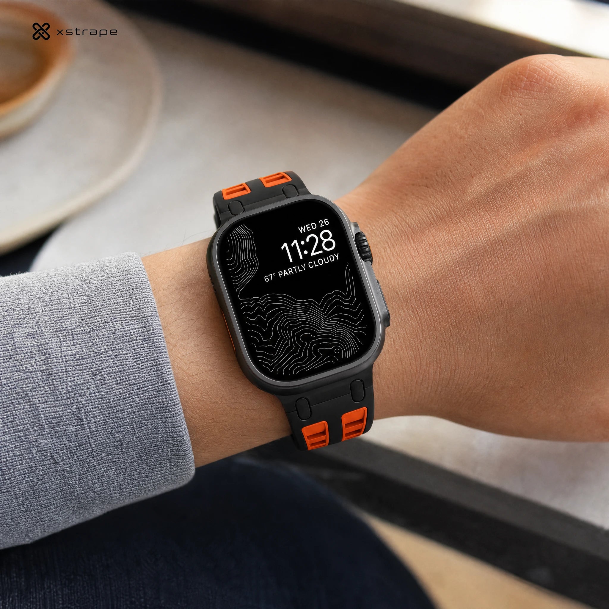xstrape Rugged Black Orange Silicone Sport Band for Apple Watch Ultra