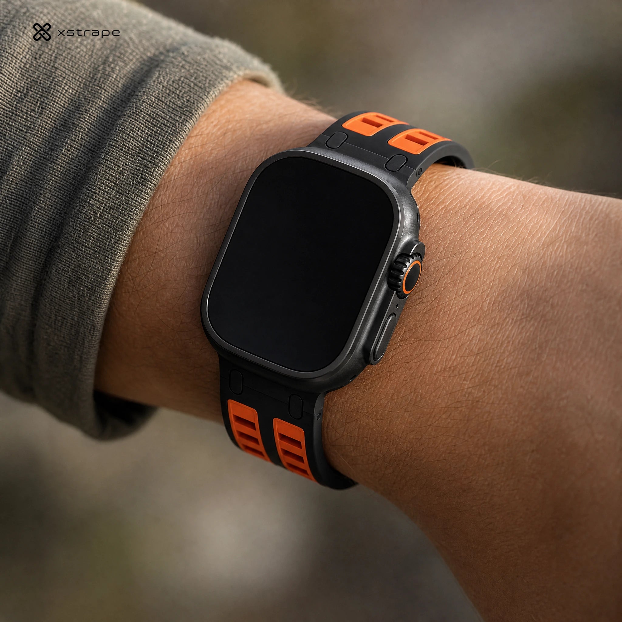xstrape Rugged Black Orange Silicone Sport Band for Apple Watch Ultra