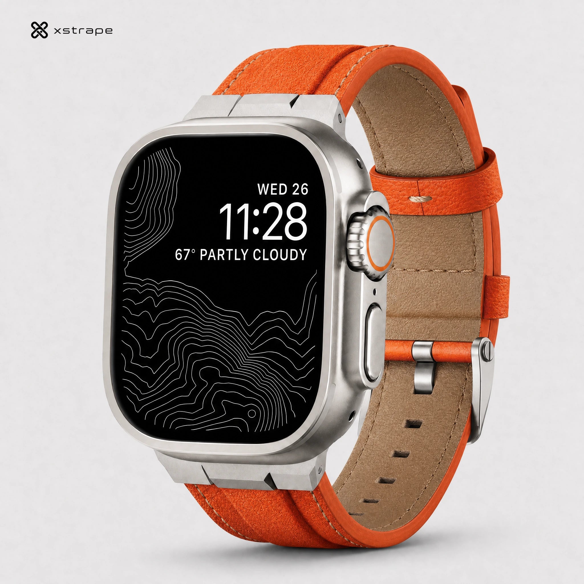 Xstrape Stylish Smartwatch with Orange Leather Strap