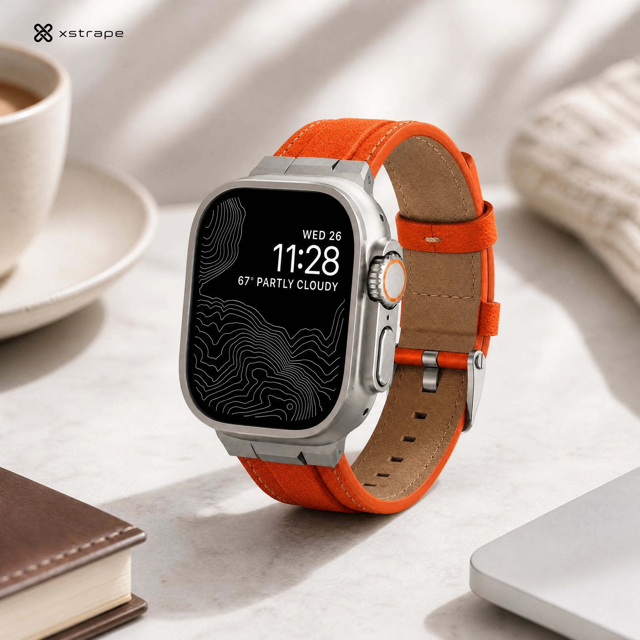 Xstrape Stylish Smartwatch with Orange Leather Strap
