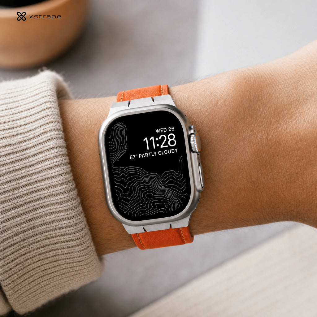 Xstrape Stylish Smartwatch with Orange Leather Strap