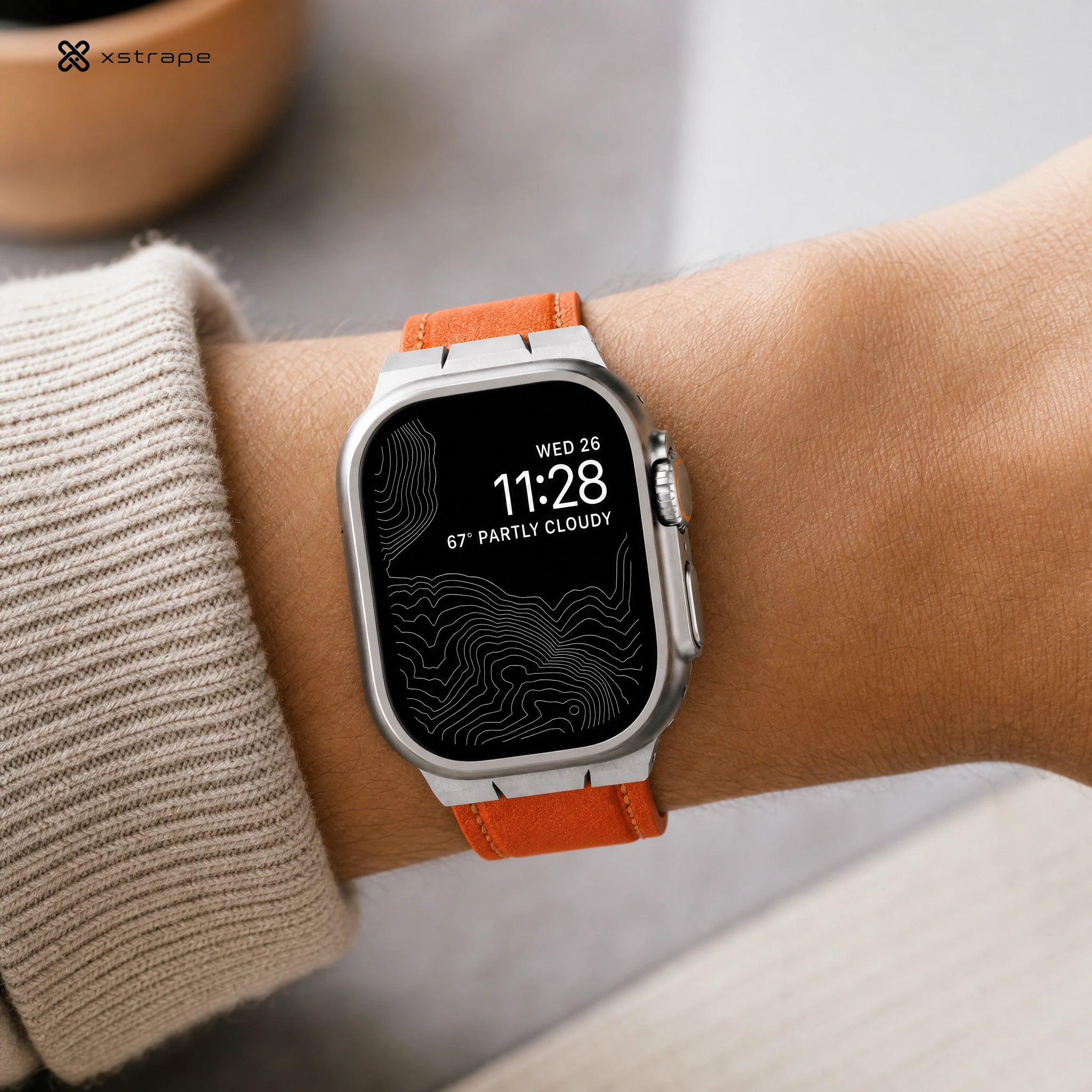Xstrape Stylish Smartwatch with Orange Leather Strap