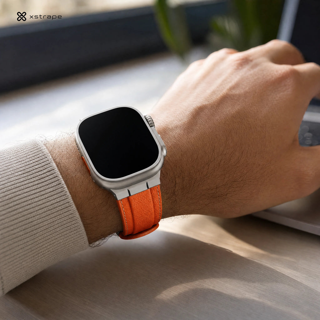 Xstrape Stylish Smartwatch with Orange Leather Strap