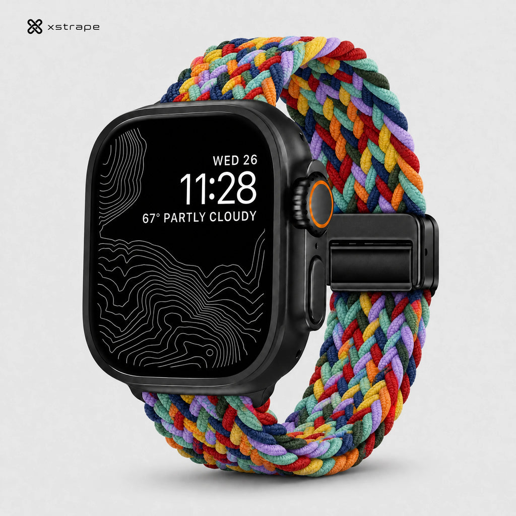 xstrape Rainbow Braided Apple Watch Band - Stretchy Nylon Solo Loop Strap
