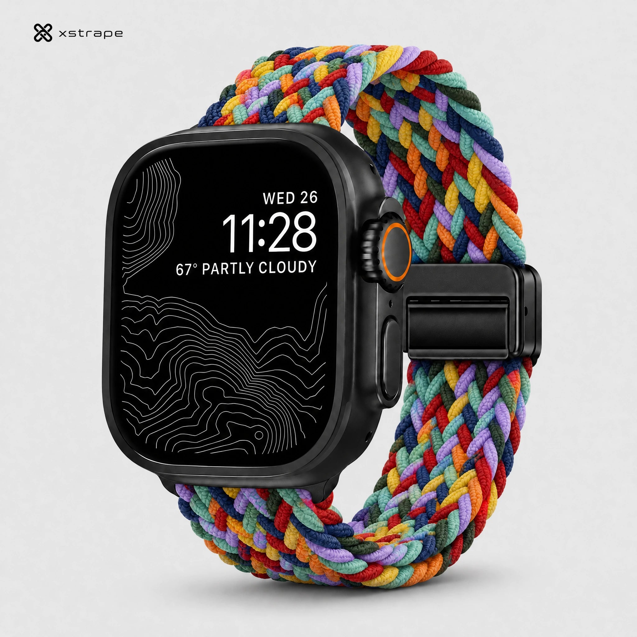 xstrape Rainbow Braided Apple Watch Band - Stretchy Nylon Solo Loop Strap
