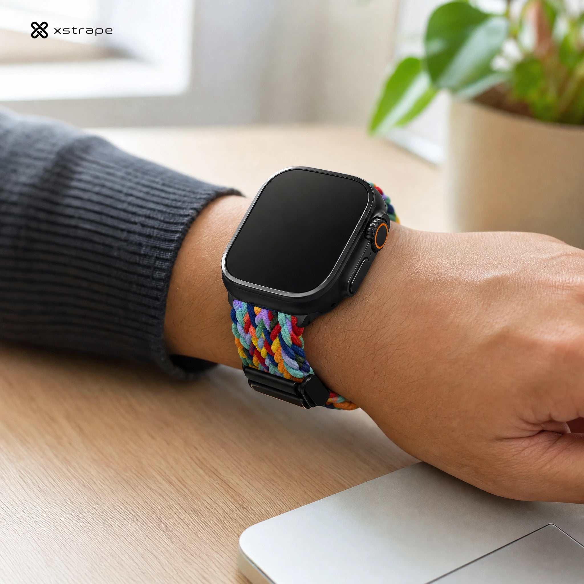 xstrape Rainbow Braided Apple Watch Band - Stretchy Nylon Solo Loop Strap