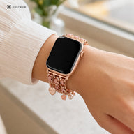 xstrape Rose Gold Charm Bracelet Apple Watch Band for Women with Pink Chain Links