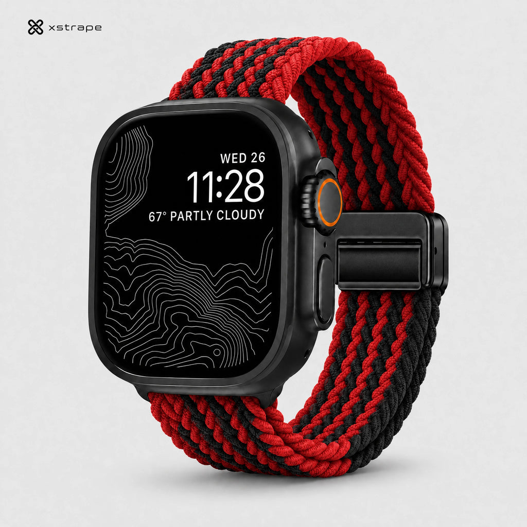 xstrape Red Black Braided Stretch Apple Watch Band for Ultra, Series 9, 8, 7, SE