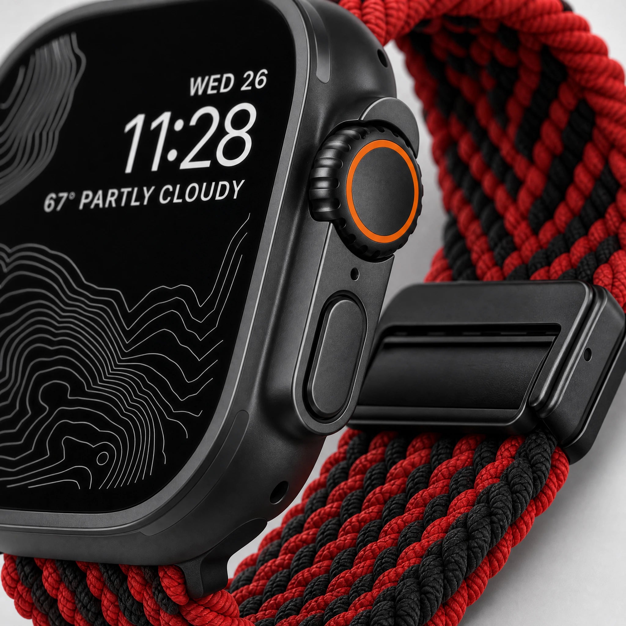 xstrape Red Black Braided Stretch Apple Watch Band for Ultra, Series 9, 8, 7, SE