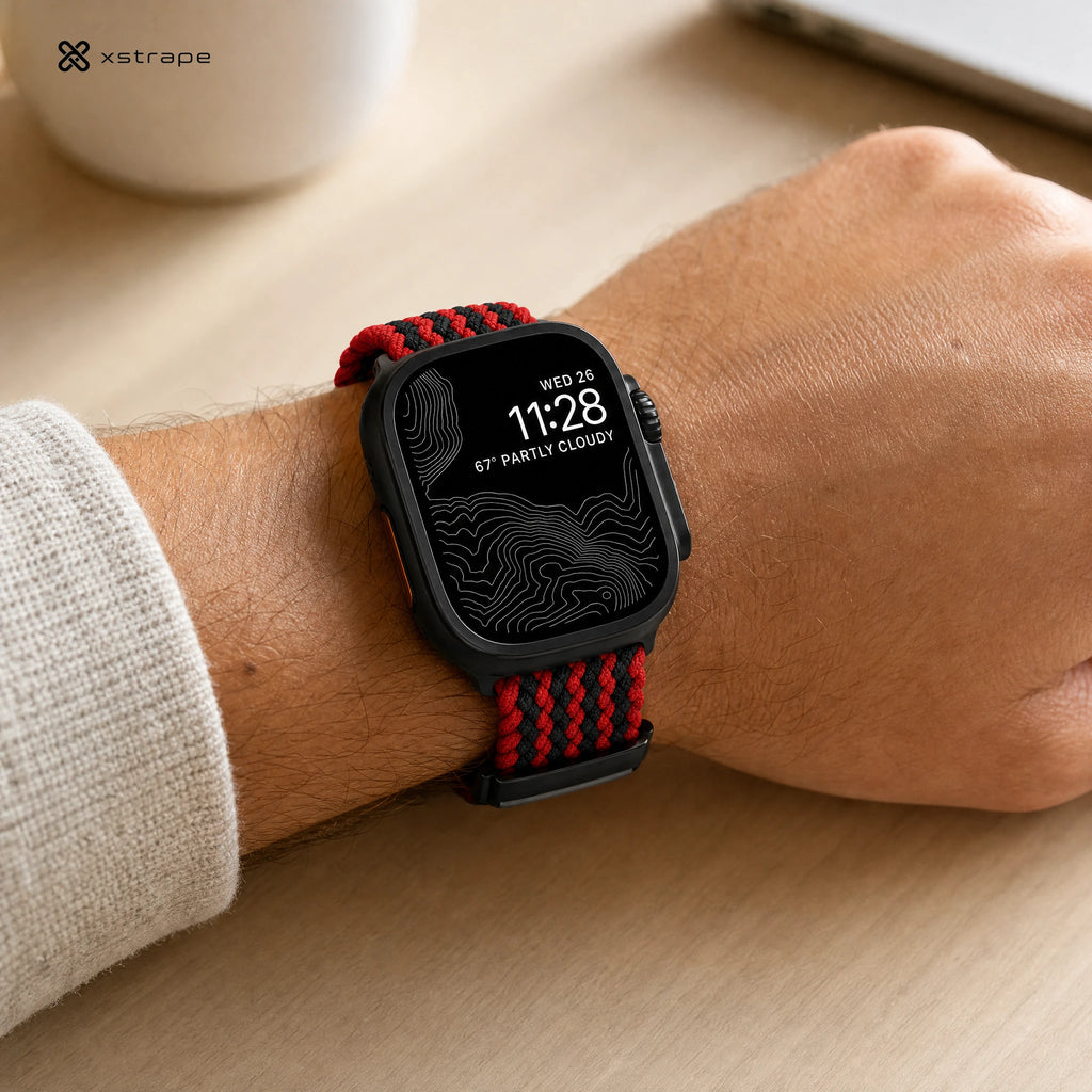 xstrape Red Black Braided Stretch Apple Watch Band for Ultra, Series 9, 8, 7, SE
