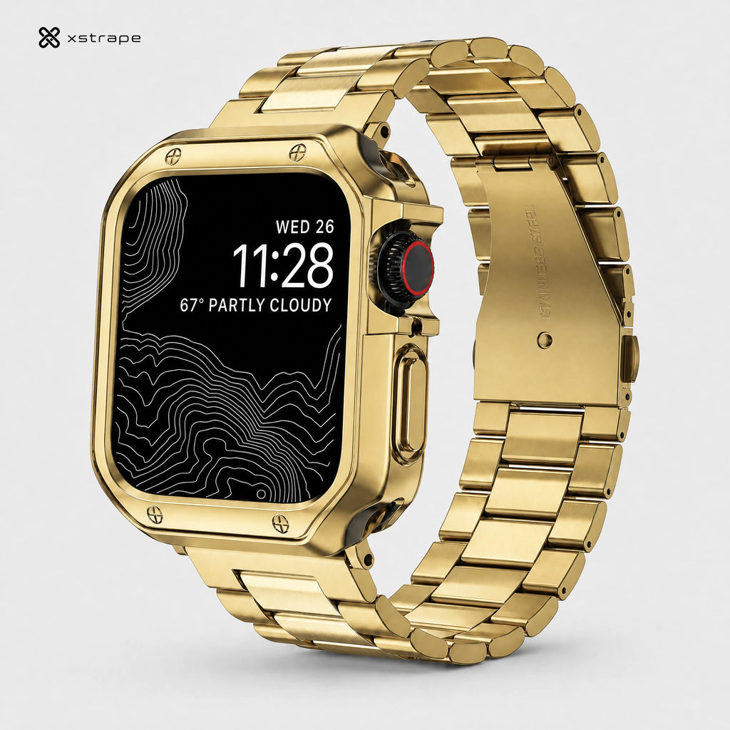 xstrape Gold Stainless Steel Apple Watch Ultra Case Band - Luxury Metal Bracelet Strap