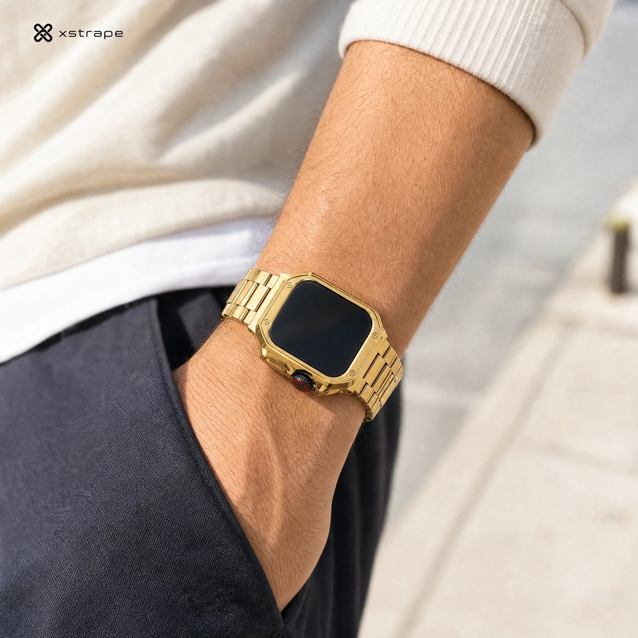 xstrape Gold Stainless Steel Apple Watch Ultra Case Band - Luxury Metal Bracelet Strap