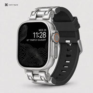 xstrape Rugged Metal Apple Watch Ultra Band with Black Silicone Strap