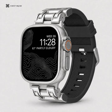 xstrape Rugged Metal Apple Watch Ultra Band with Black Silicone Strap