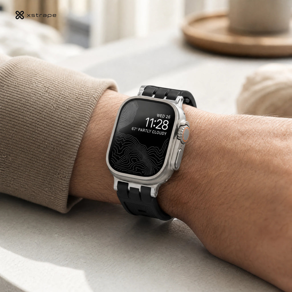xstrape Rugged Metal Apple Watch Ultra Band with Black Silicone Strap