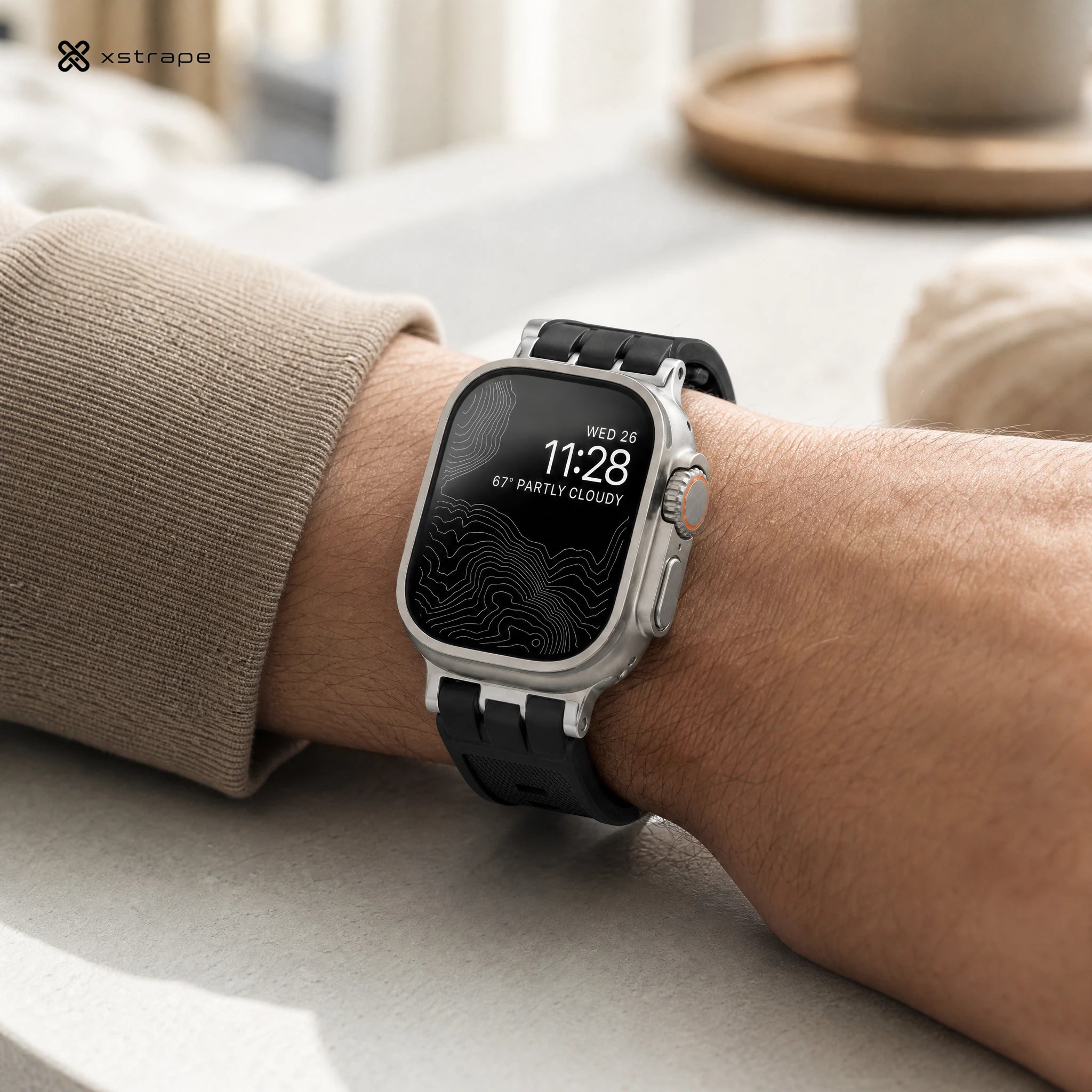 xstrape Rugged Metal Apple Watch Ultra Band with Black Silicone Strap