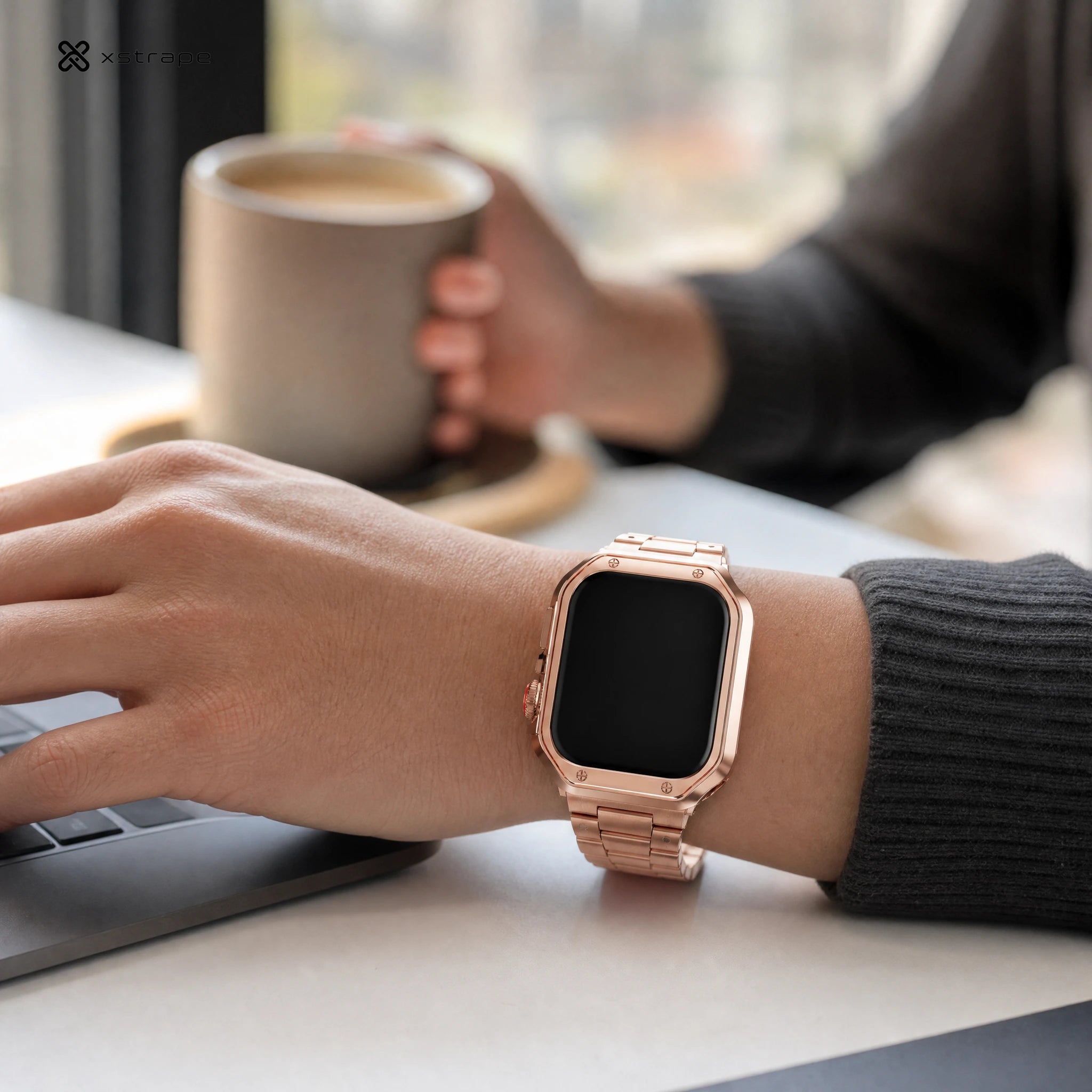 Xstrape Rose Gold Smartwatch with Stylish Stainless Steel Band