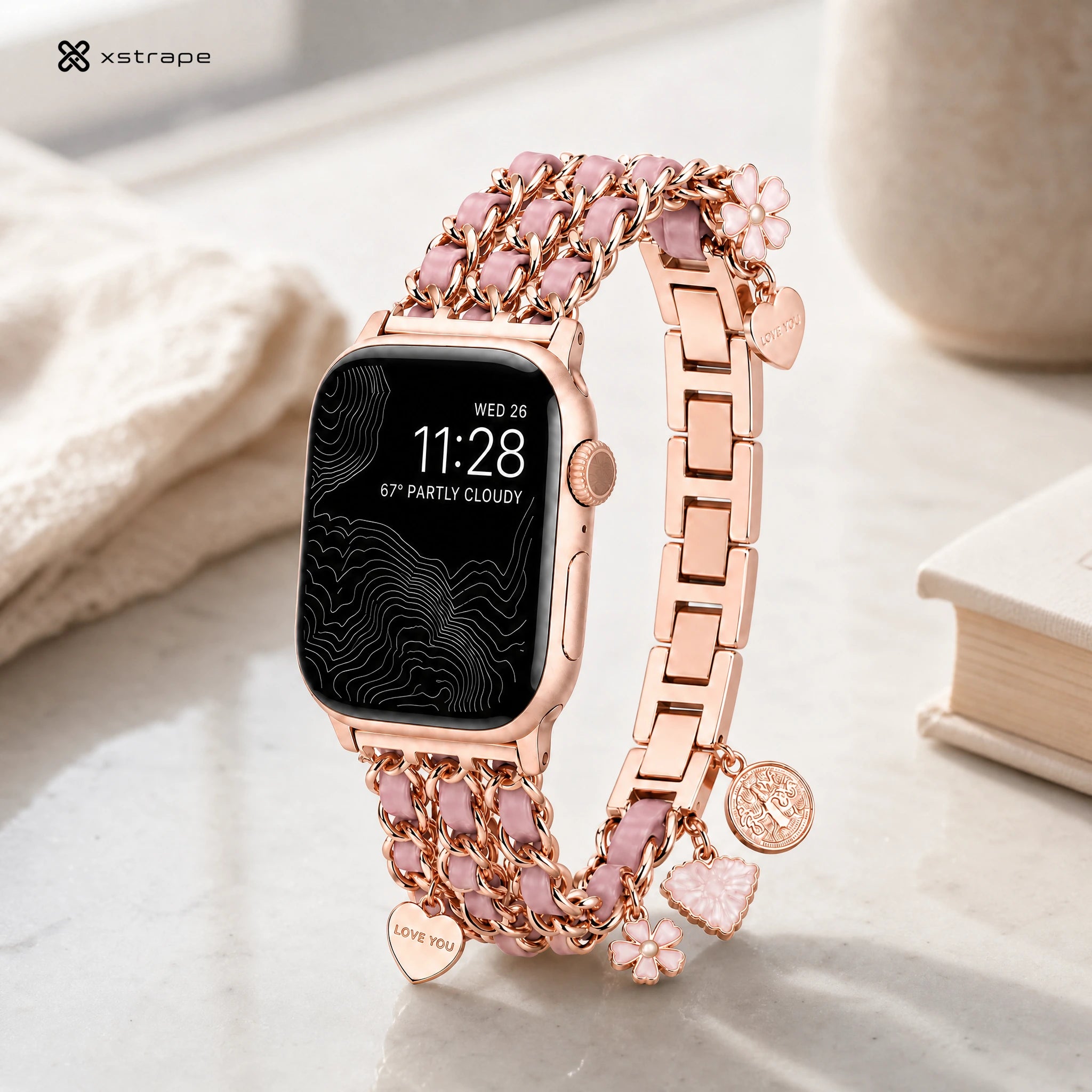 xstrape Rose Gold Pink Charm Bracelet Apple Watch Band for Women