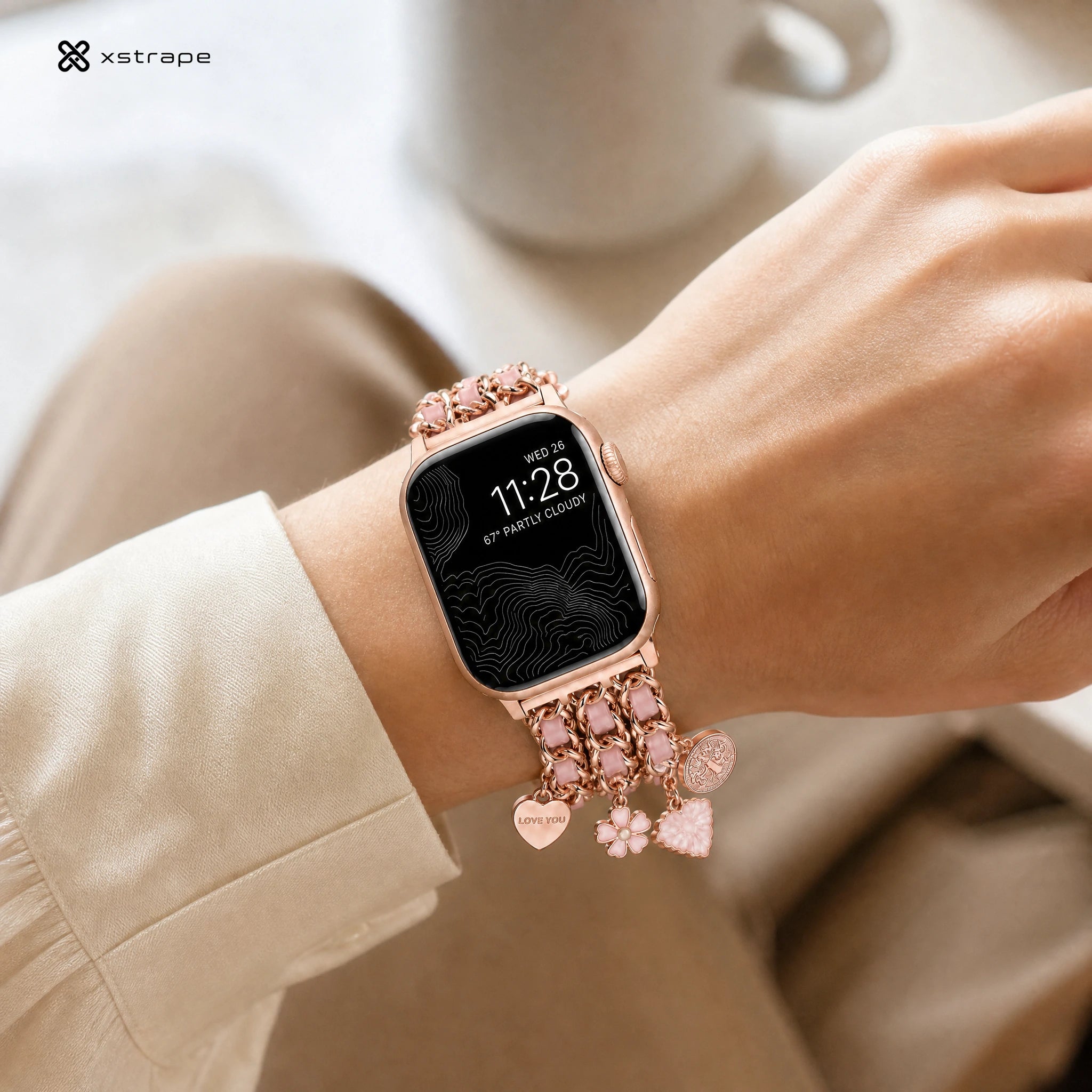 xstrape Rose Gold Pink Charm Bracelet Apple Watch Band for Women