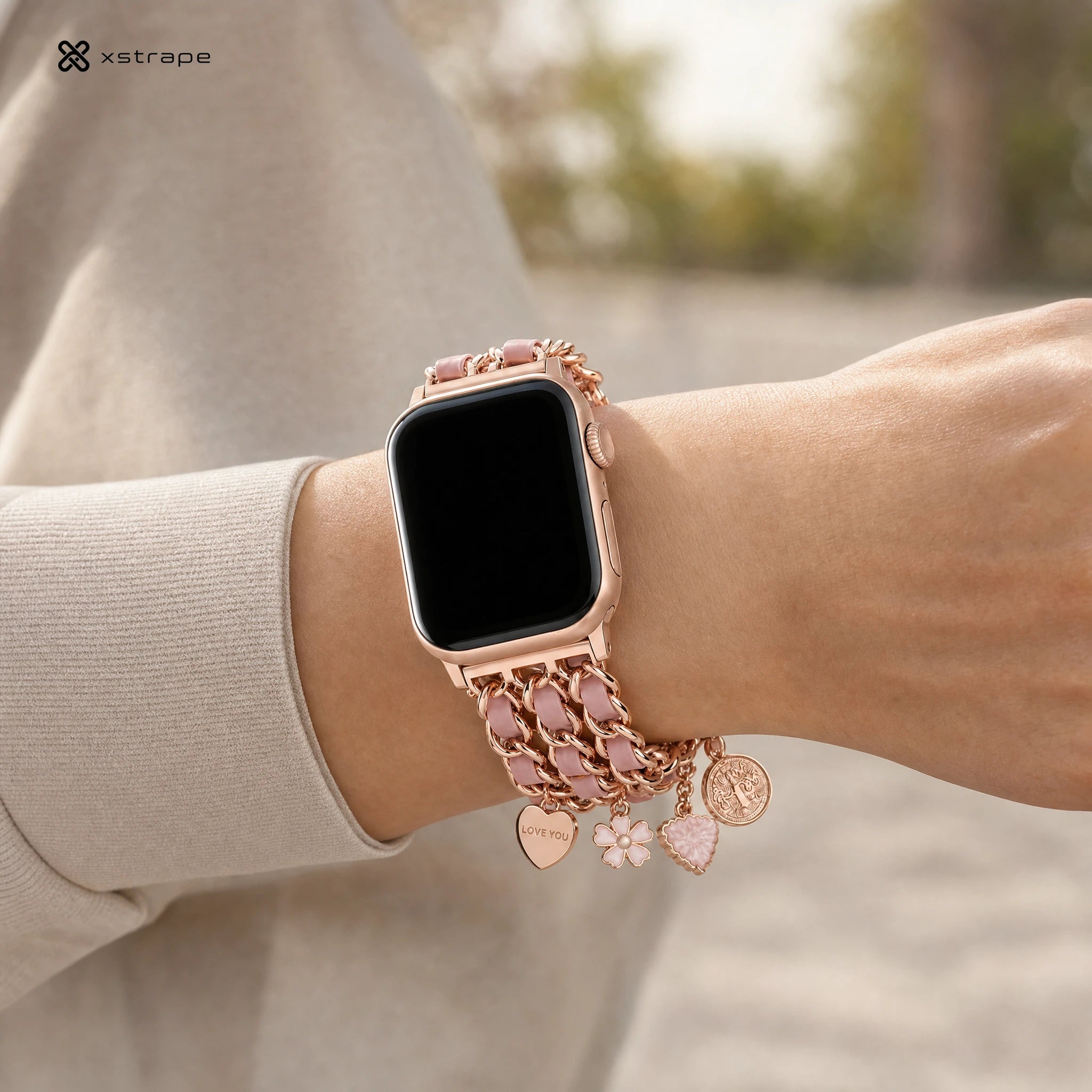 xstrape Rose Gold Pink Charm Bracelet Apple Watch Band for Women
