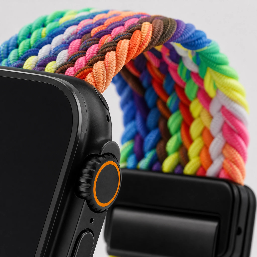 xstrape Rainbow Braided Elastic Apple Watch Band - Stretch Nylon Solo Loop Strap