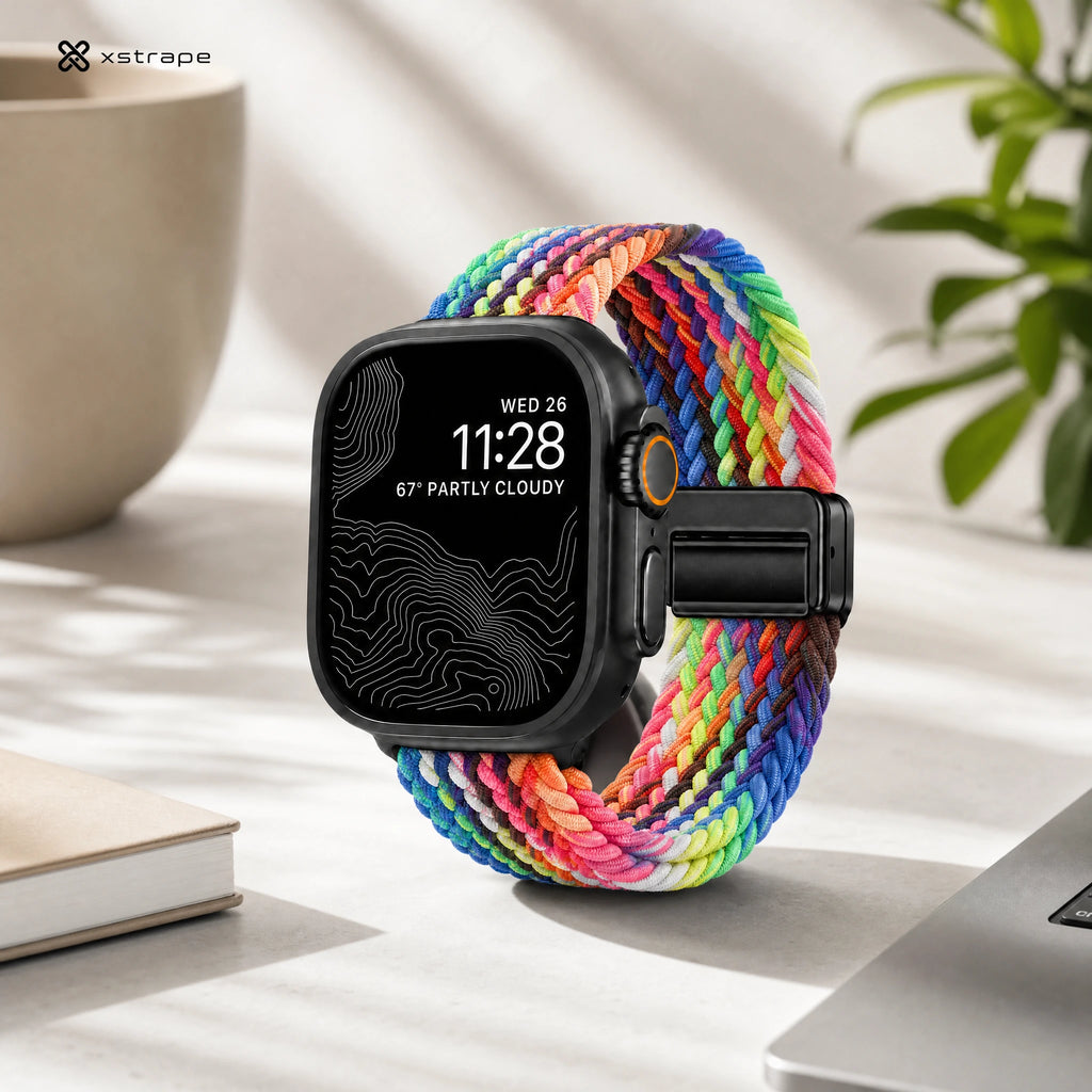 xstrape Rainbow Braided Elastic Apple Watch Band - Stretch Nylon Solo Loop Strap