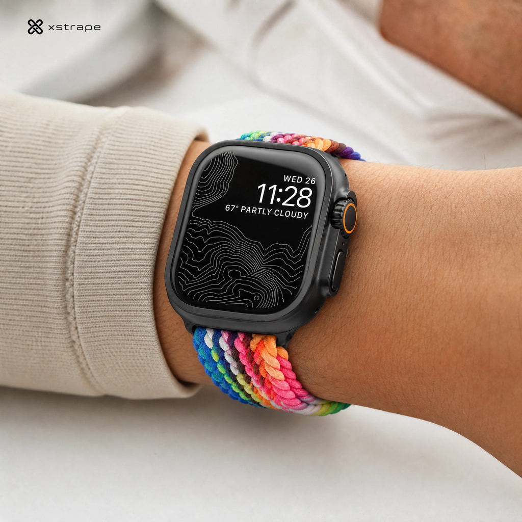 xstrape Rainbow Braided Elastic Apple Watch Band - Stretch Nylon Solo Loop Strap