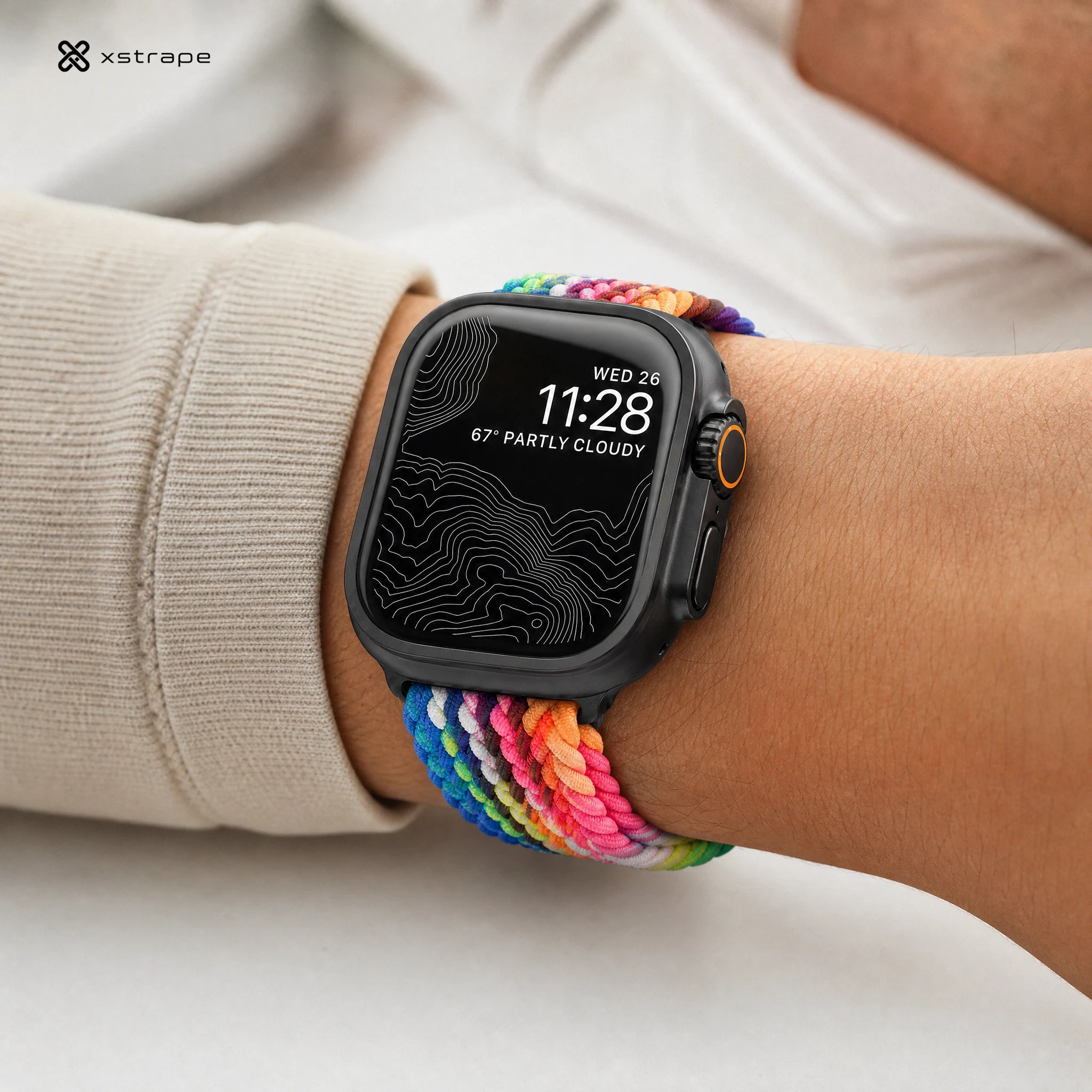 xstrape Rainbow Braided Elastic Apple Watch Band - Stretch Nylon Solo Loop Strap