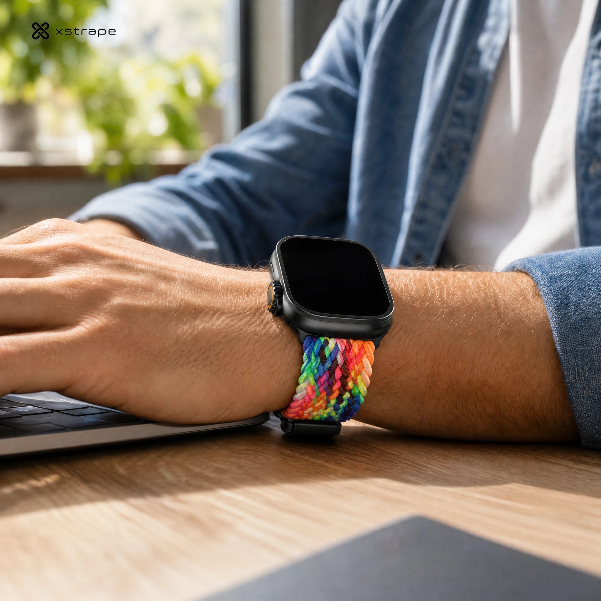 xstrape Rainbow Braided Elastic Apple Watch Band - Stretch Nylon Solo Loop Strap