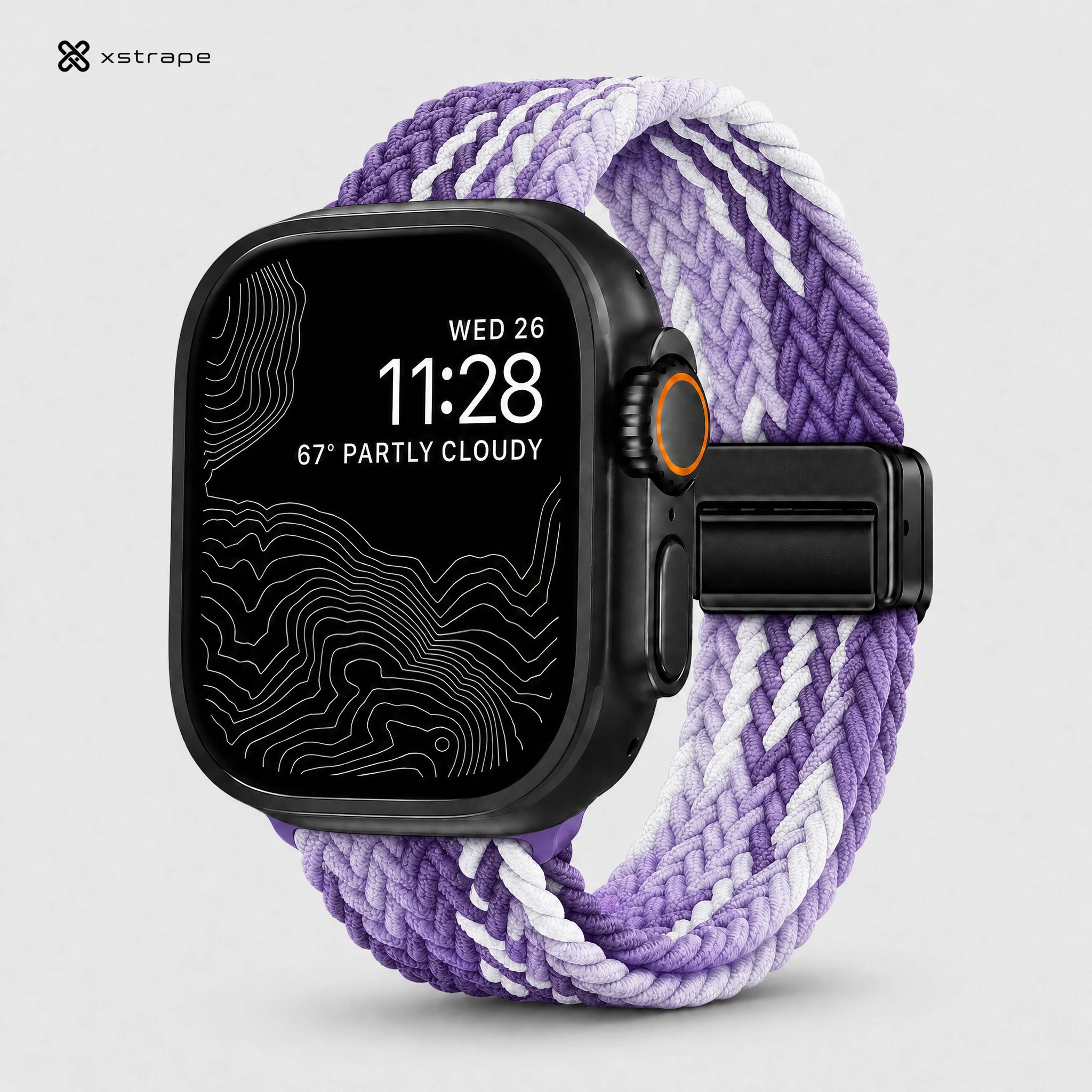 xstrape Purple Braided Solo Loop Apple Watch Band - Stretch Nylon Strap for Apple Watch Ultra, Series 9, 8, 7, SE