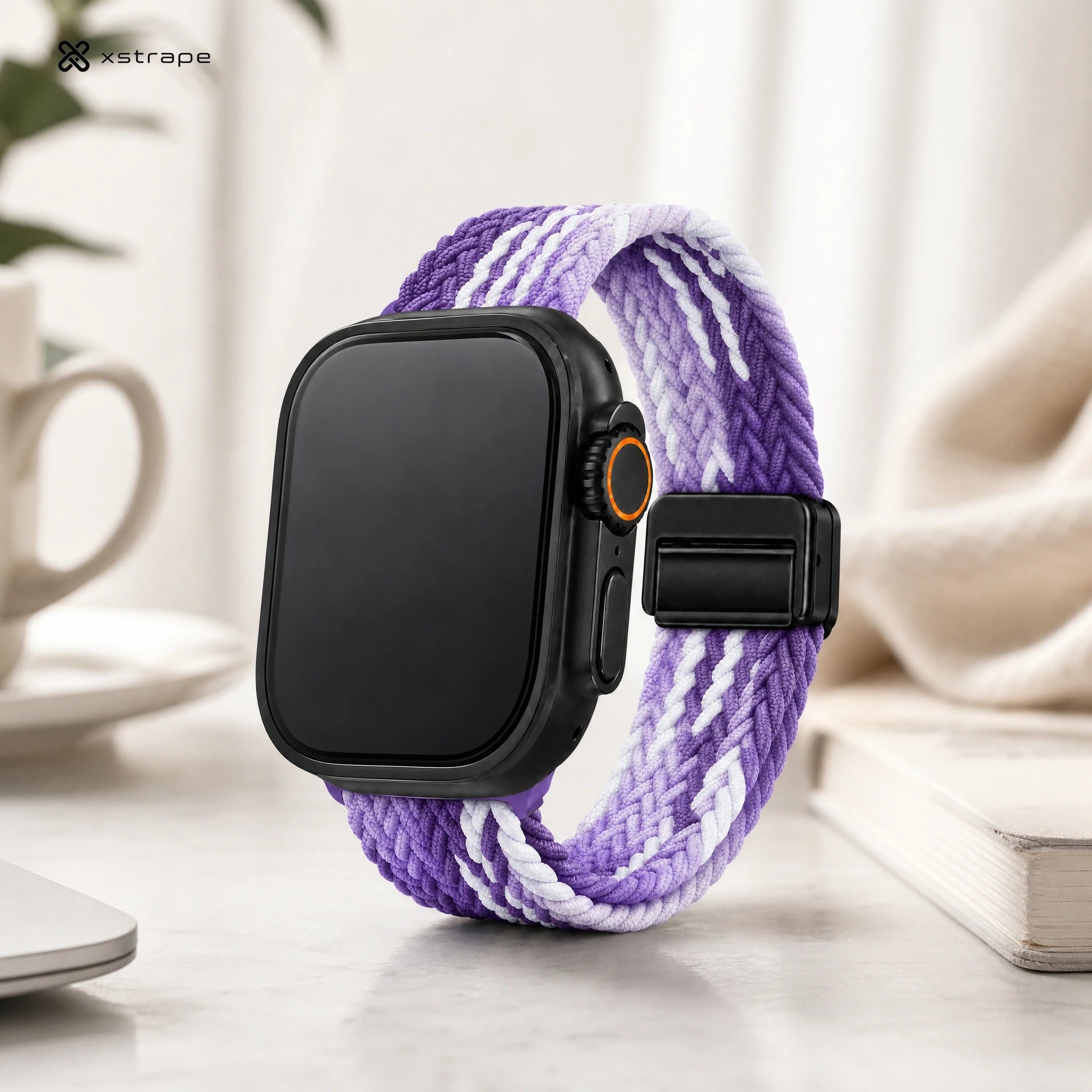 xstrape Purple Braided Solo Loop Apple Watch Band - Stretch Nylon Strap for Apple Watch Ultra, Series 9, 8, 7, SE