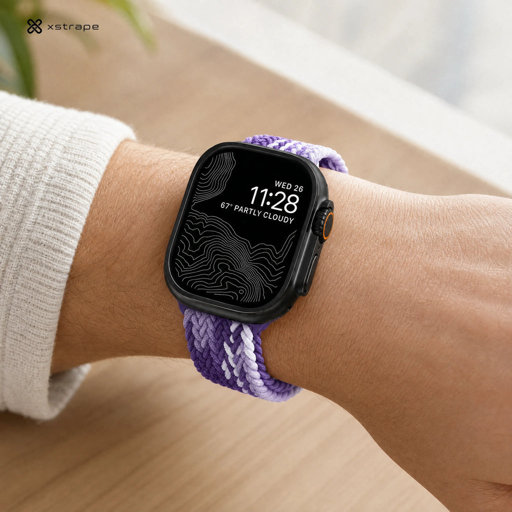 xstrape Purple Braided Solo Loop Apple Watch Band - Stretch Nylon Strap for Apple Watch Ultra, Series 9, 8, 7, SE