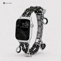 xstrape Luxury Black Chain Apple Watch Band with Rhinestone Heart & Eiffel Tower Charms