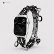 xstrape Luxury Black Chain Apple Watch Band with Rhinestone Heart & Eiffel Tower Charms