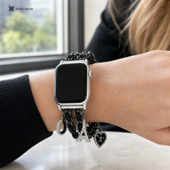 xstrape Luxury Black Chain Apple Watch Band with Rhinestone Heart & Eiffel Tower Charms