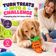 Golden Retriever solving treat-filled carrot dog toy challenge