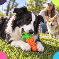Border Collie enjoying supervised outdoor chew play