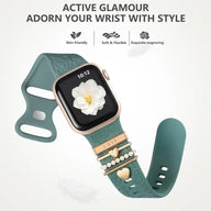BROULIT Floral Engraved Silicone Band for Apple Watch – Soft Adjustable Strap with Decorative Charms, Stylish Women’s Watch Band Compatible with iWatch Series 11–1 & SE (38mm–42mm),back to school,back to school haul (main image)