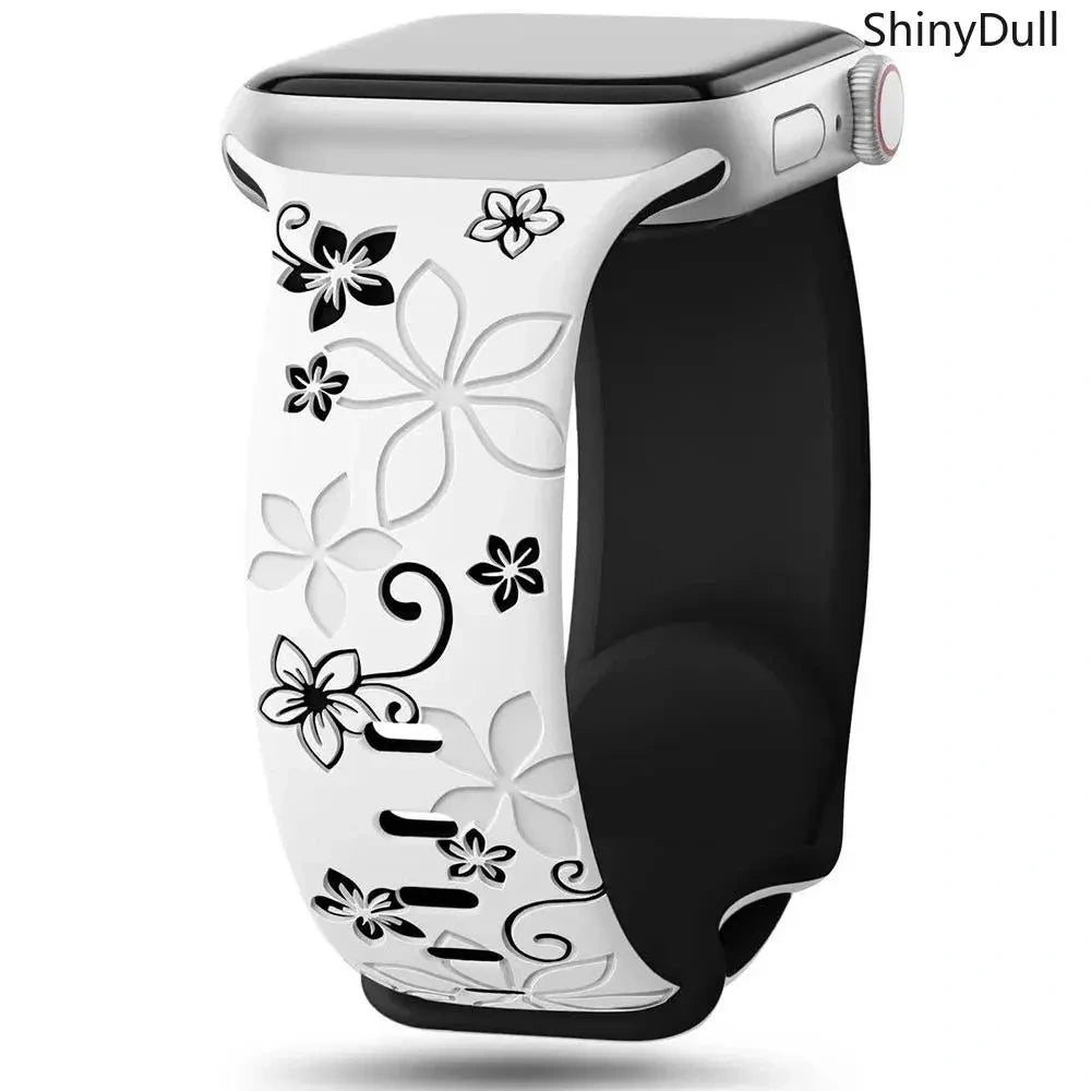 Engraved Silicone Smart Watch Band - Stylish Women’s Multi-Size Sports Wristband, Wearable Accessory (38-49mm, Compatible with Series & Ultra Models) - Color white black (variant image)