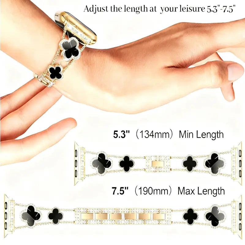 KALERI Black Shell Clover Slim Metal Bracelet for iWatch(Band Only) - Business & Dressy Strap, Compatible with Ultra 2/Ultra/Series 10-1/SE/SE2 (38-49mm) | For Women (Watch Not Included) (main image)