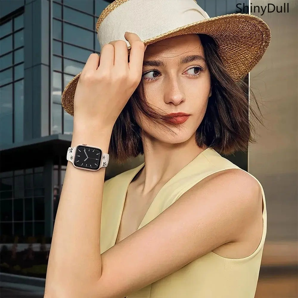 Engraved Silicone Smart Watch Band - Stylish Women’s Multi-Size Sports Wristband, Wearable Accessory (38-49mm, Compatible with Series & Ultra Models) (main image)
